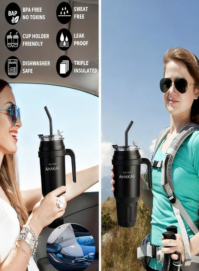 أهاكاك تمبلر معزول مع غطاء من القش ومناولة، 50 أوم، فستان السفر للمعادن الخالية من الفولاذ الحراري، شاي مثلج أو قهوة، عصير ومزيد، زجاجات الرياضة، زجاجات مياه السفر - Image 5